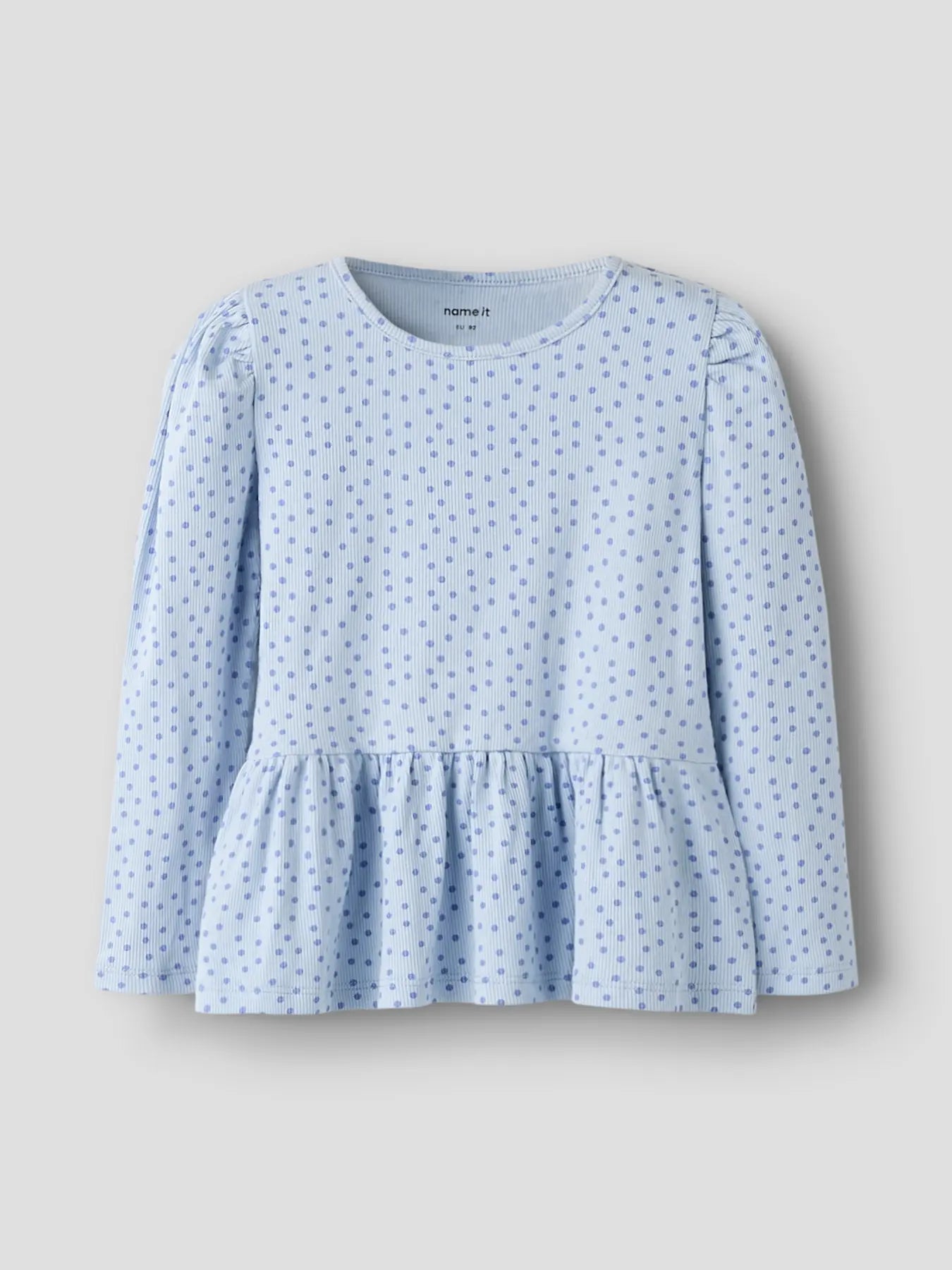 Topp Långärmad Tenna Ribbad Prickar Blå