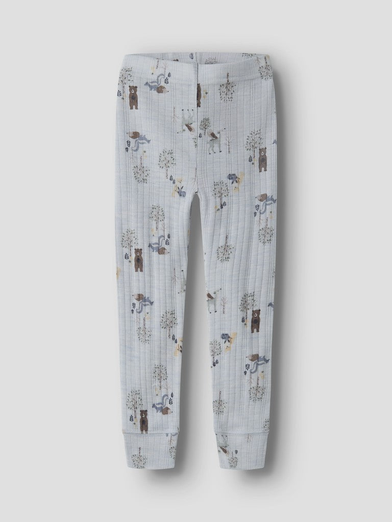 Leggings Merinoull Wang M Mönster Skogsdjur Ljusblå