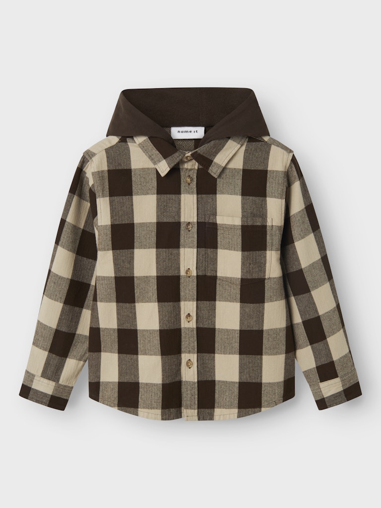Overshirt Olaf Flanell Huva Rutig Brun