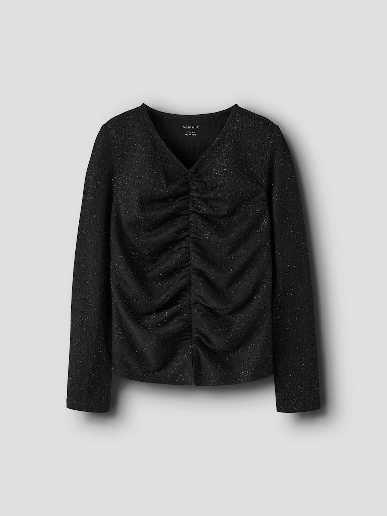 Långärmad Topp Glitter Odny Enfärgad Svart