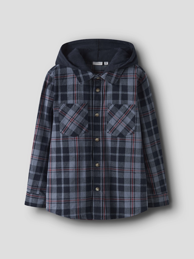 Overshirt Russel Flanell Huva Rutig Blå