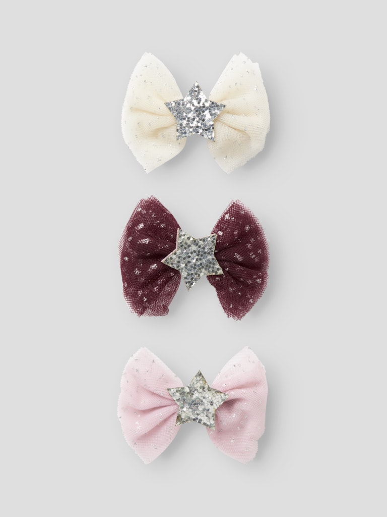 Hårspännen 3p Rosetter Glitter Tyll Rosa Vinröd Vit