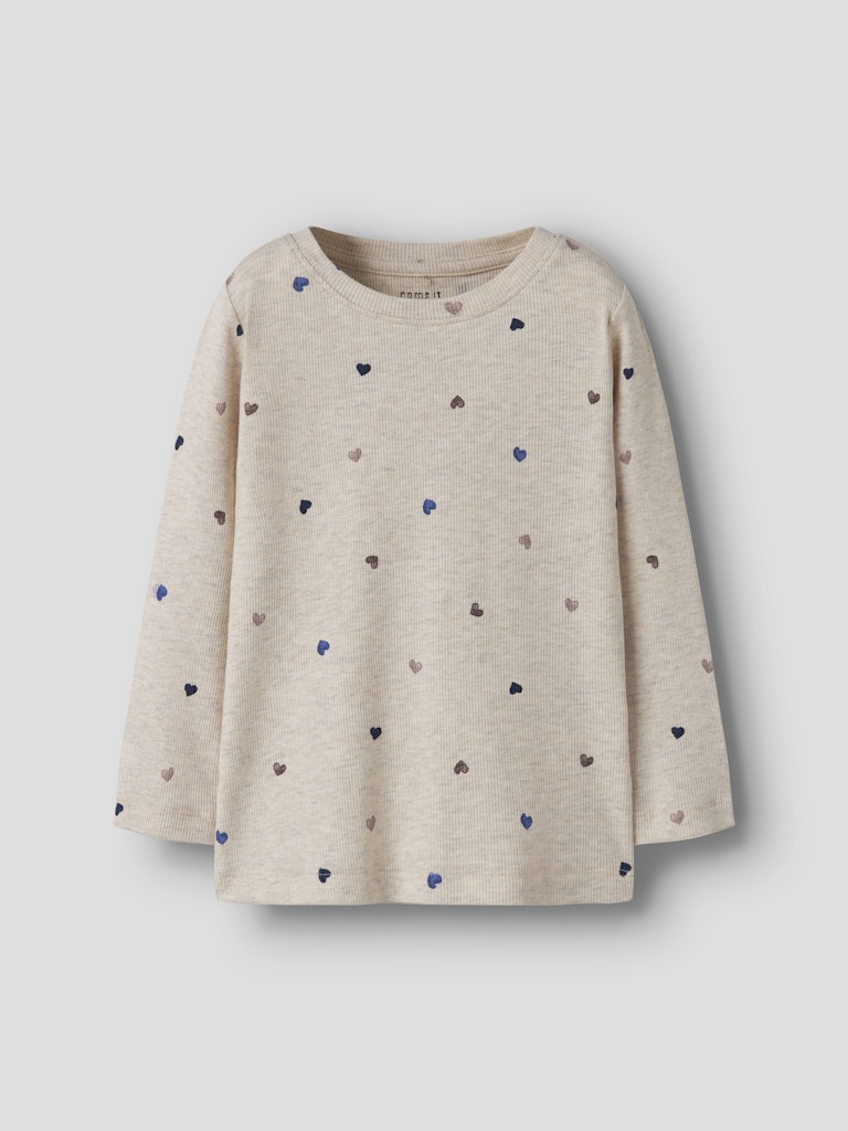 Topp Nutti Långärmad Ribbad Hjärtan Beige