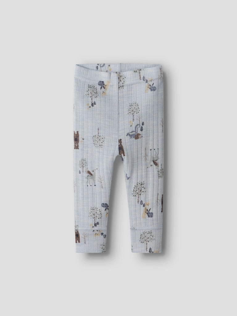 Leggings Merinoull Wang NB Mönster Skogsdjur Ljusblå