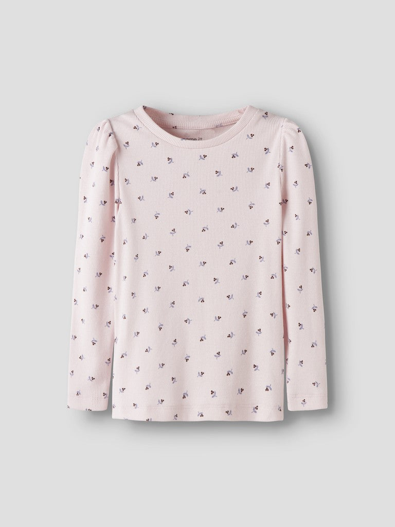 Topp Nicole Långärmad Ribbad Blommor Rosa