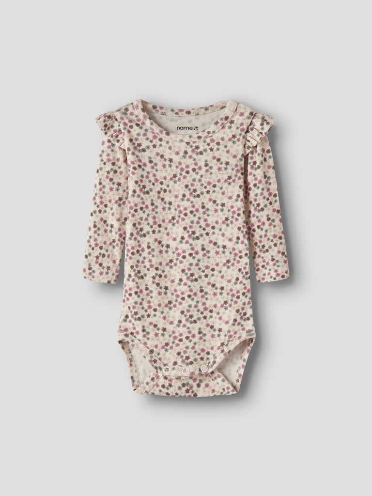Body Långärmad Blommor Lianna Beige