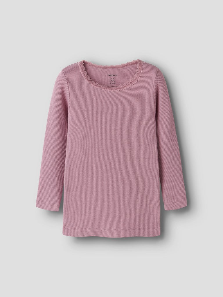 Långärmad Topp Kab Ribbad M Spetsdetalj Rosa