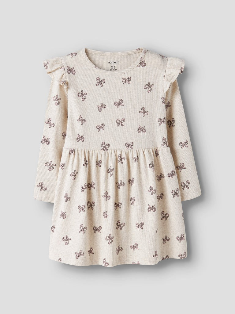 Klänning Rulies Långärmad Ribbad Rosetter Beige