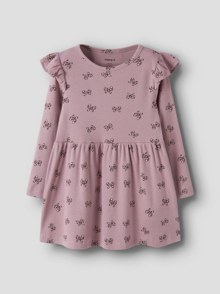 Klänning Rulies Långärmad Ribbad Rosetter Rosa