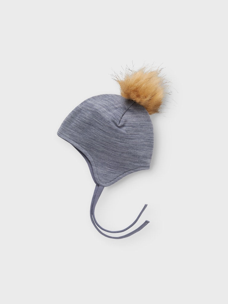 Mössa Merinoull/Bomull Wuppo Enfärgad Blå