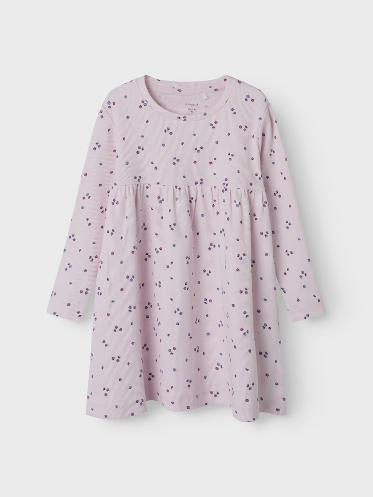 Klänning Nelia Långärmad Ribbad Blommor Rosa