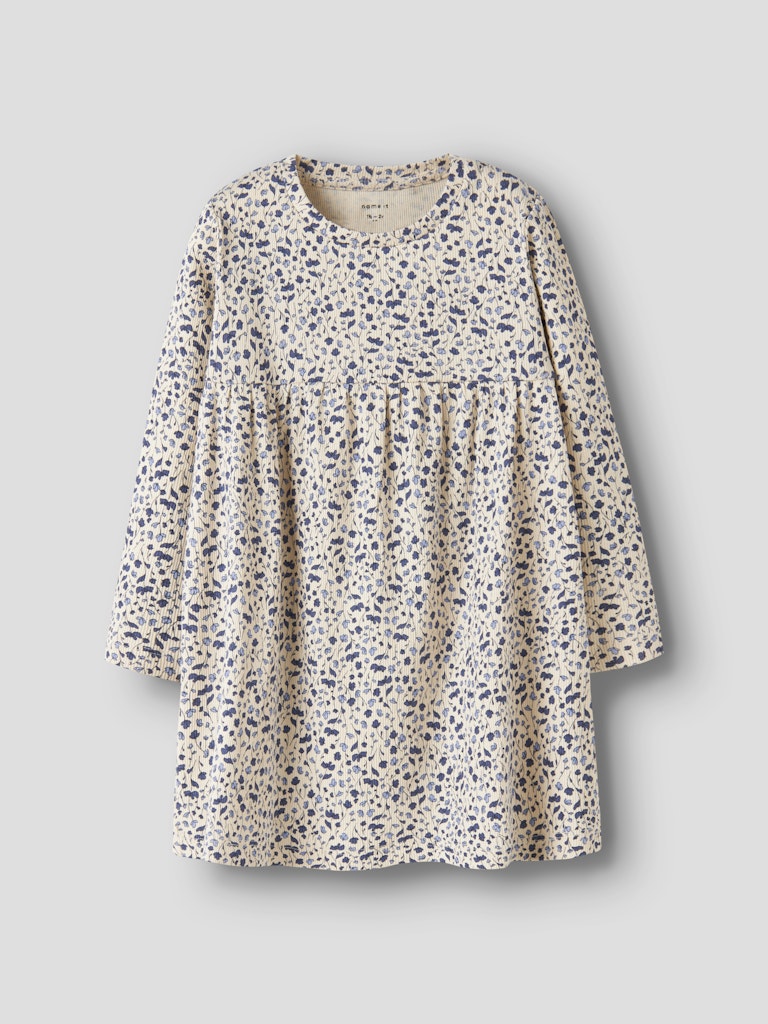 Klänning Nelia Långärmad Ribbad Blommor Beige