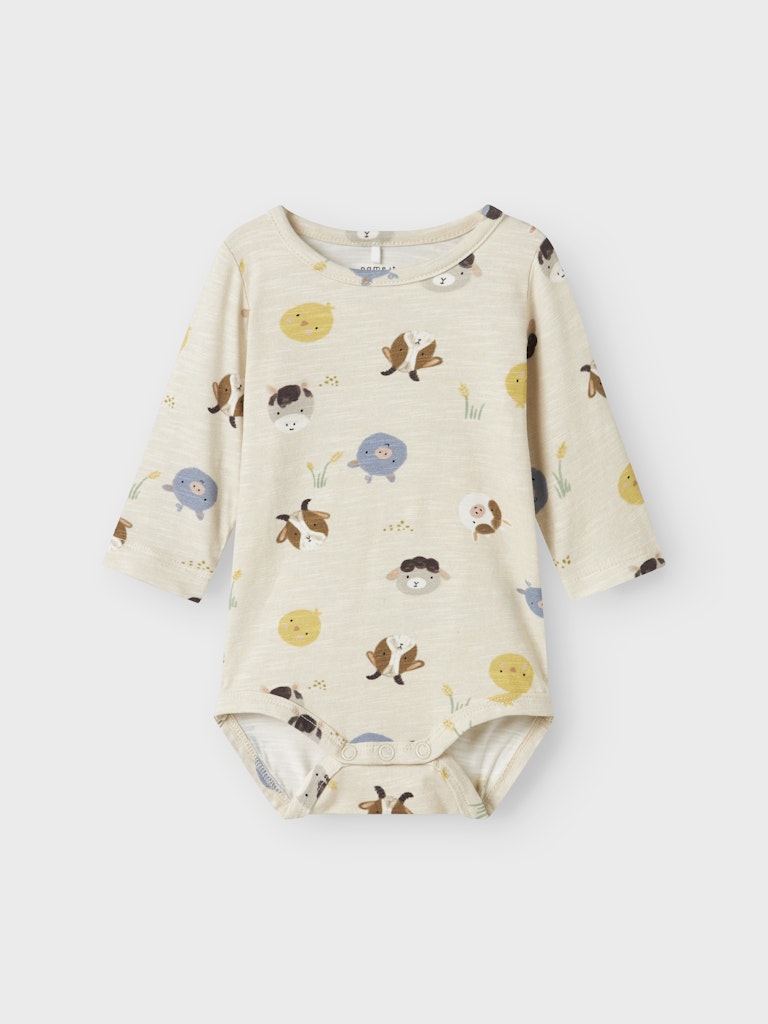 Långärmad Body Djur Larm Beige