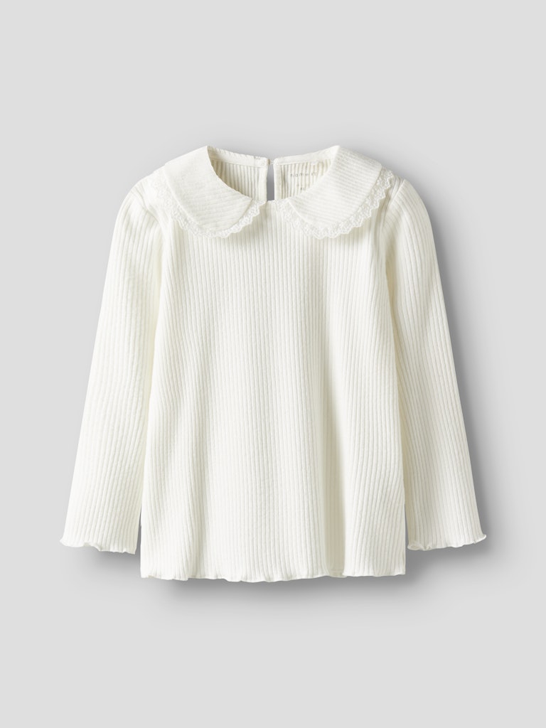 Topp Långärmad Krage Ribbad Baila Vit