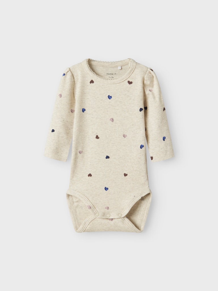 Långärmad Body Nutti Ribbad Hjärtan Beige