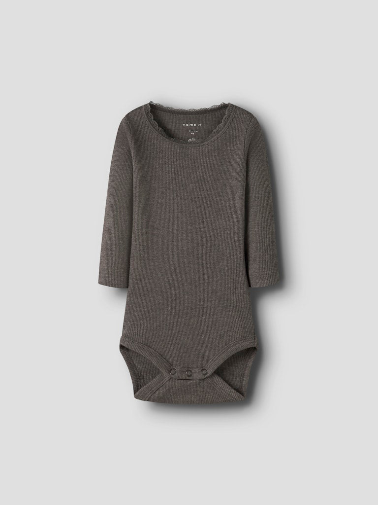 Body Kab Ribbad Långärmad Enfärgad Brun