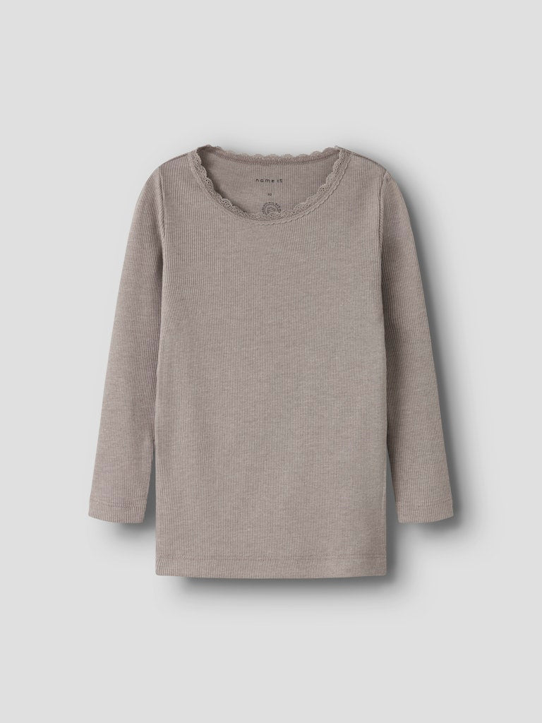 Långärmad Topp Kab M Ribbad Spetsdetalj Beige