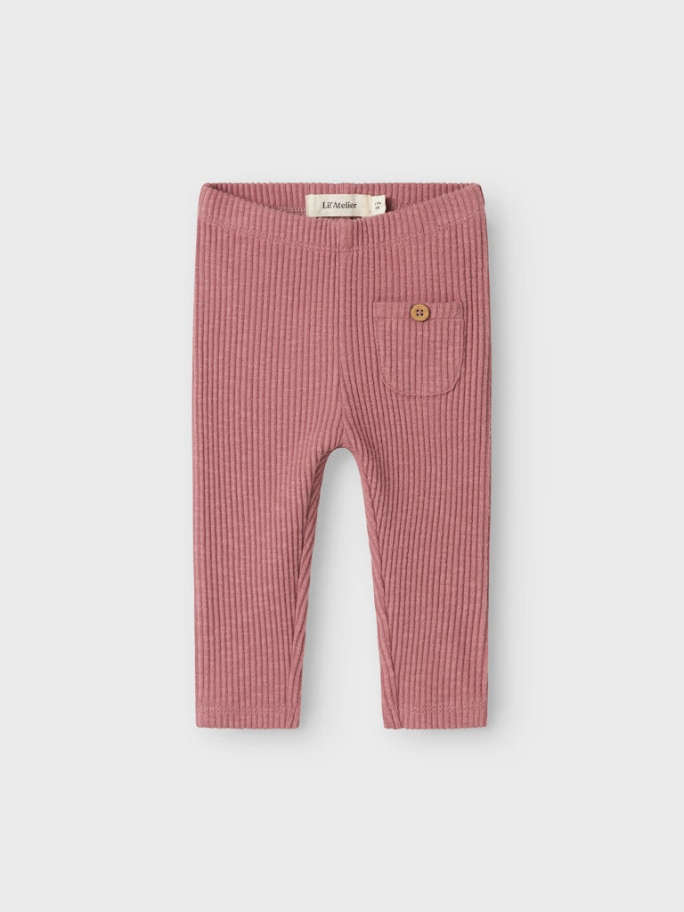 Legging Raja Ribbad Lil Ateliér Enfärgad Rosa
