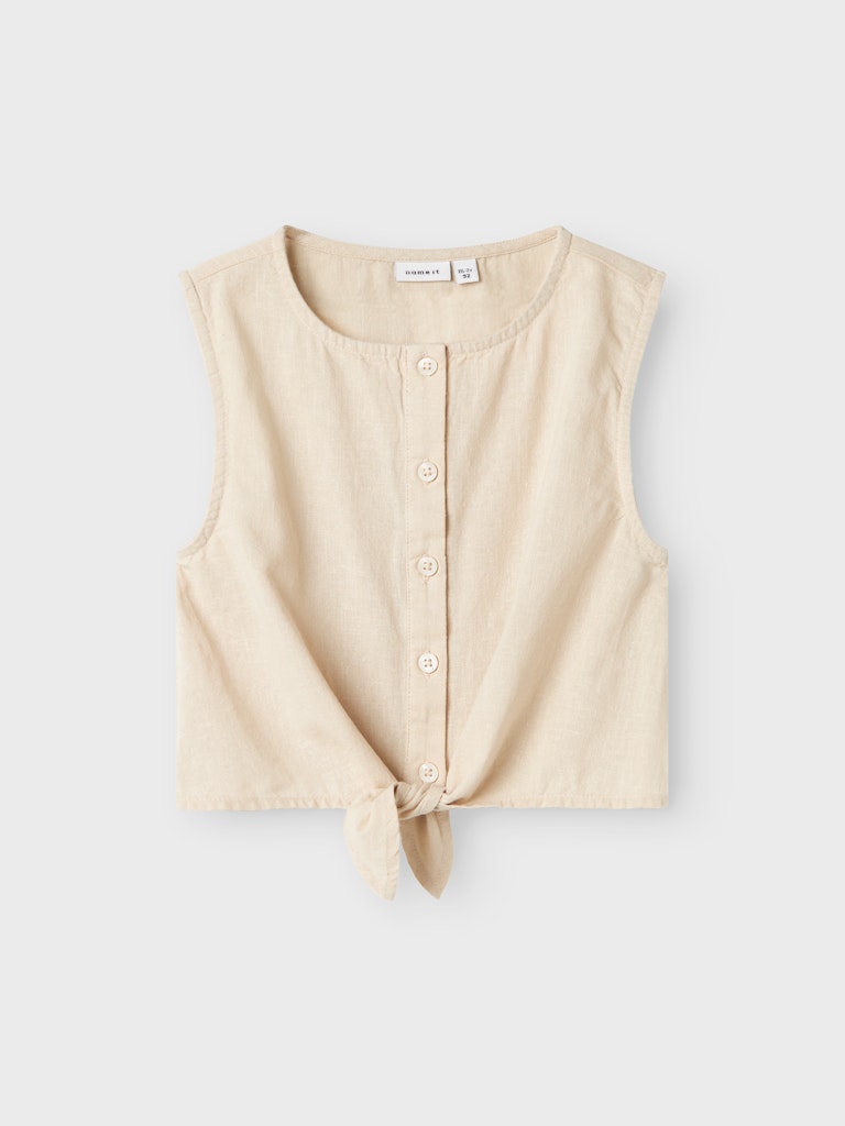 Skjortblus Falinnen M Linnestruktur Enfärgad Beige