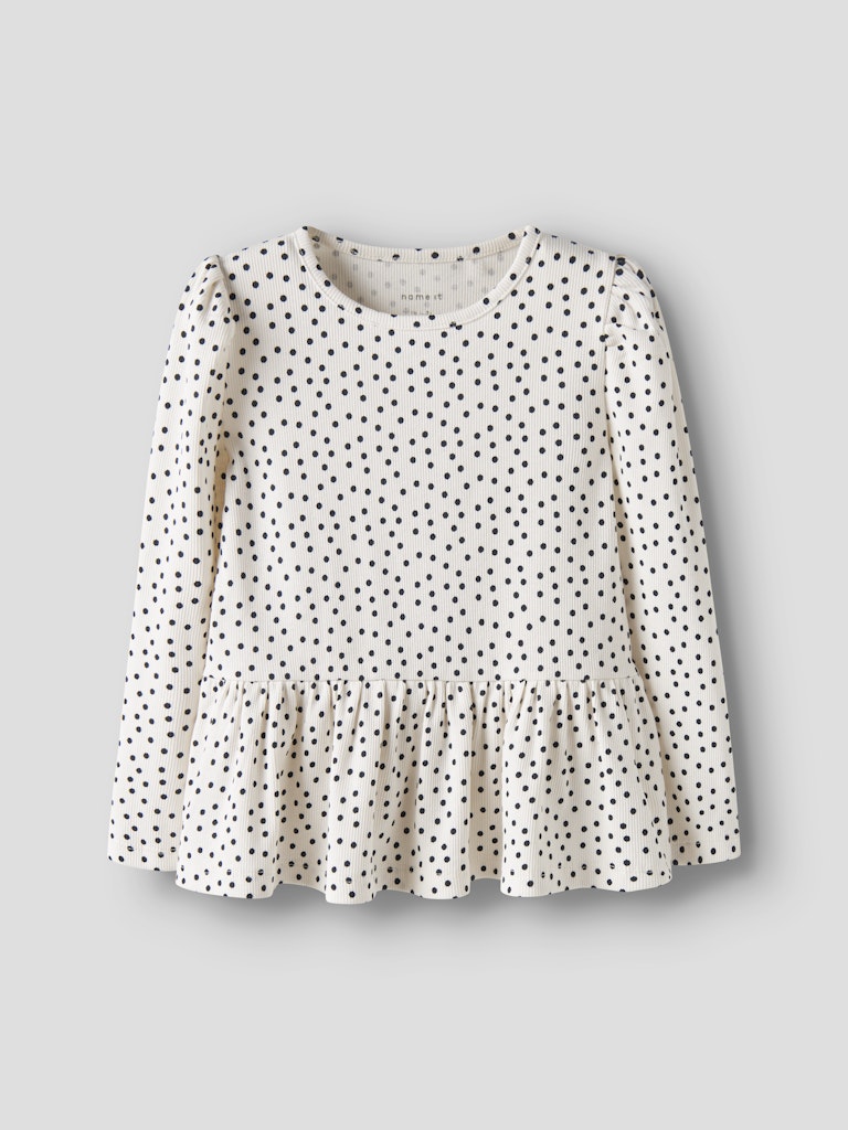 Topp Långärmad Tenna Ribbad Prickar Beige