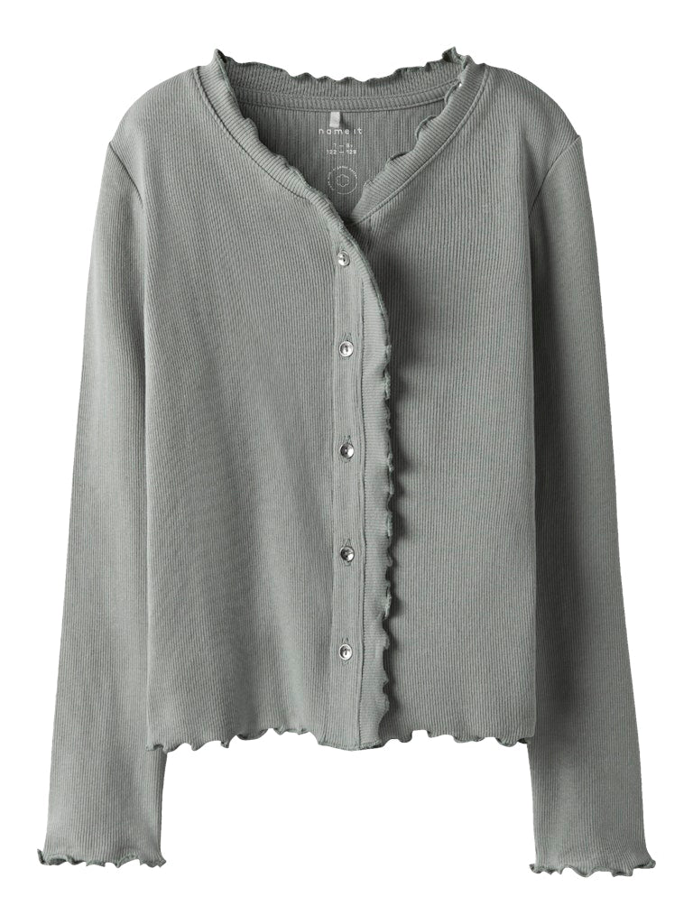 Långärmad Topp Ribbad Knappdetaljer Enfärgad Bacdo Grön