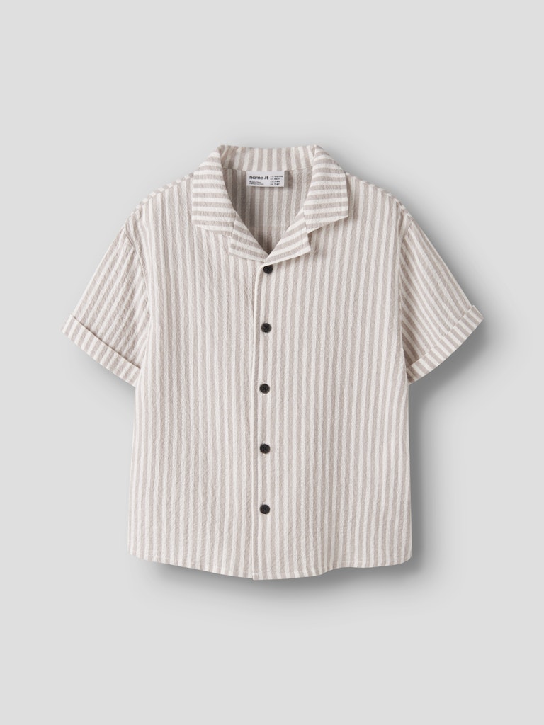 Skjorta Fedenis Kortärmad K Randig Struktur Beige/Vit