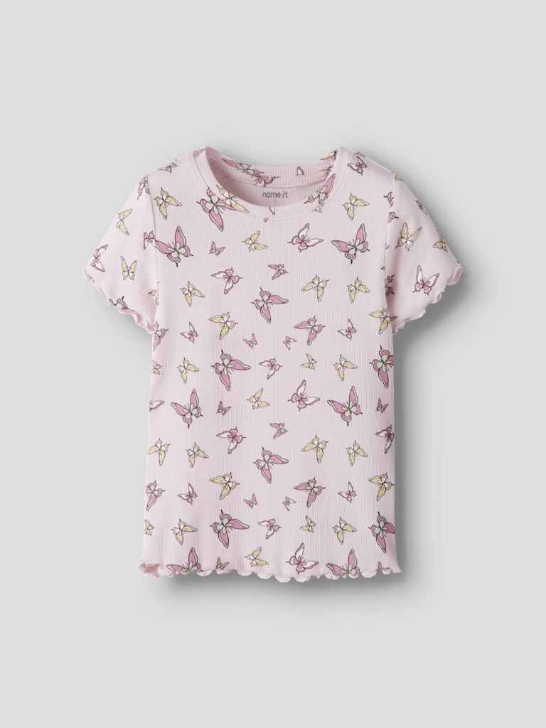 Topp Kortärmad Vemma Fjäril Ribbad Rosa