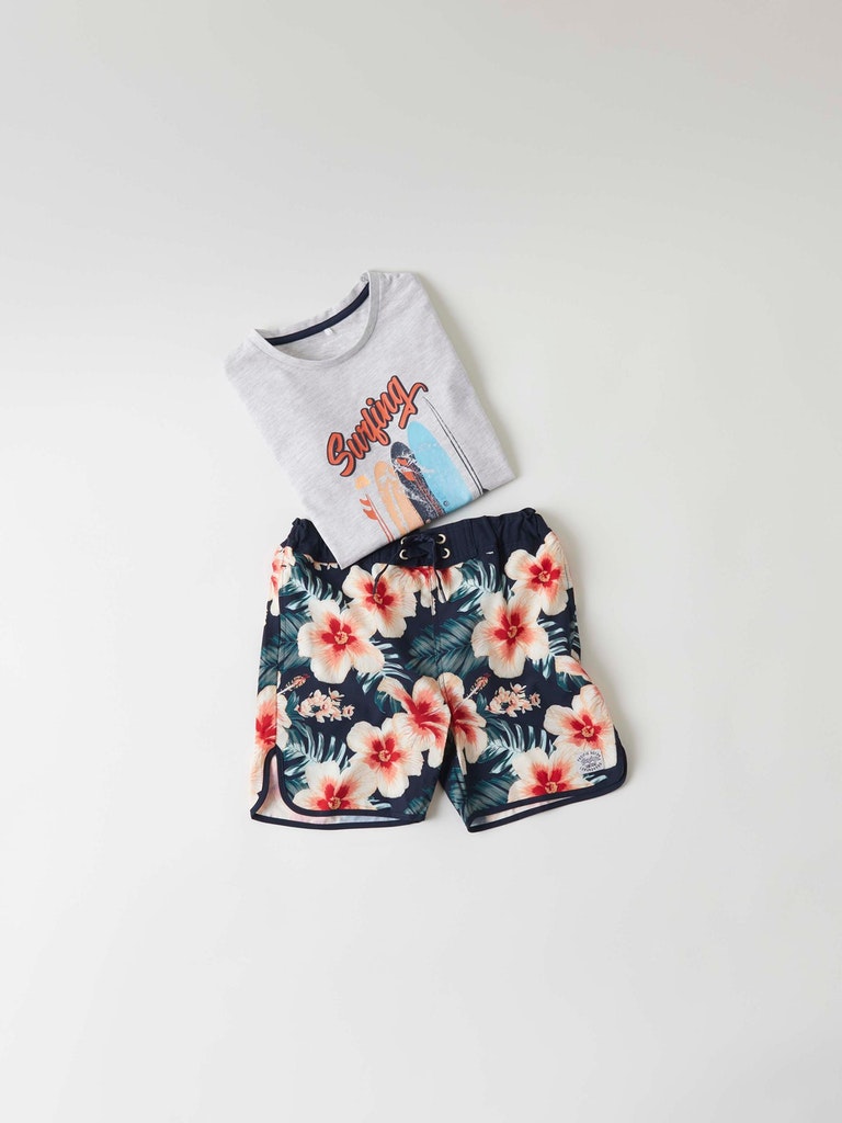 Badshorts Blommiga Blå