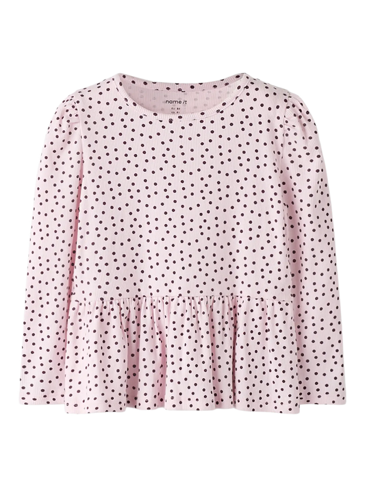 Topp Långärmad Tenna Ribbad Prickar Rosa