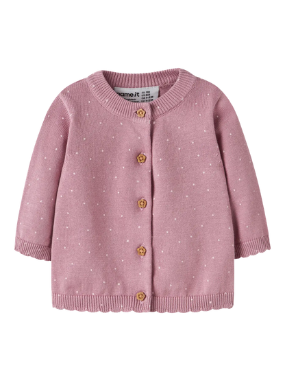Stickad Kofta Prickar Ladot Rosa