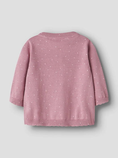 Stickad Kofta Prickar Ladot Rosa