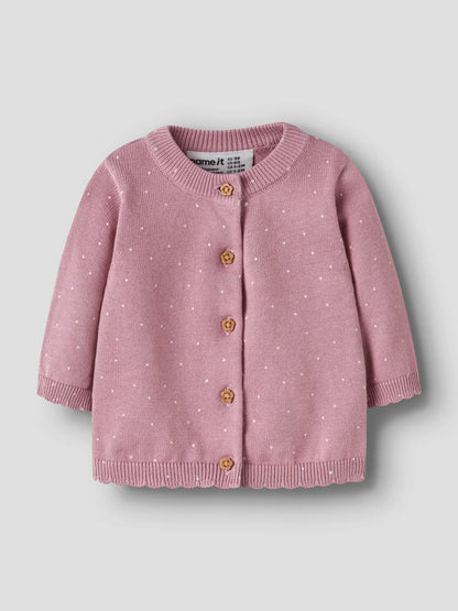 Stickad Kofta Prickar Ladot Rosa