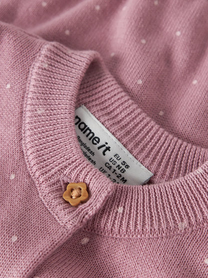 Stickad Kofta Prickar Ladot Rosa