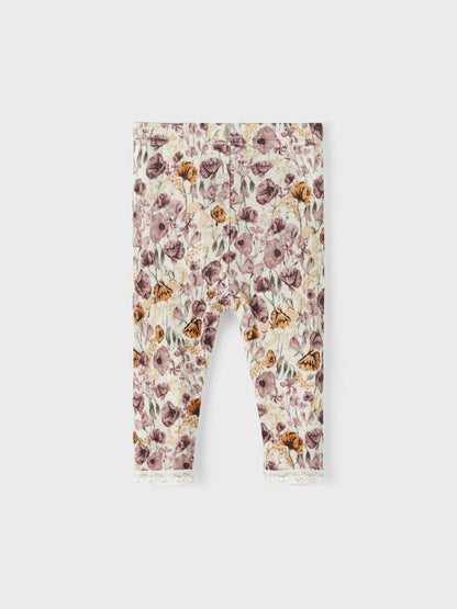 Leggings Merinoull Wang Mönster Blommor Beige