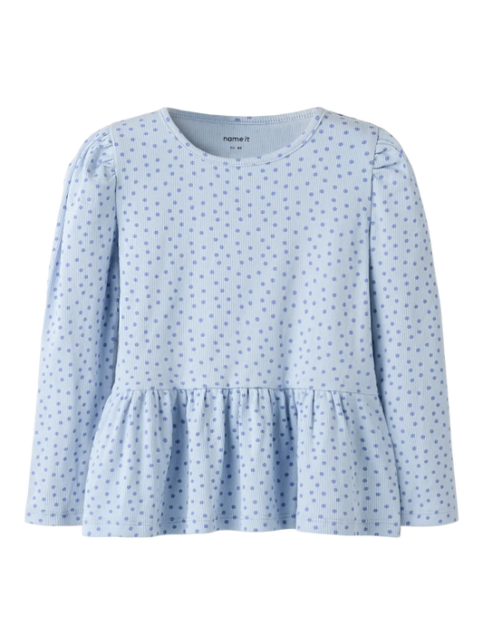 Topp Långärmad Tenna Ribbad Prickar Blå