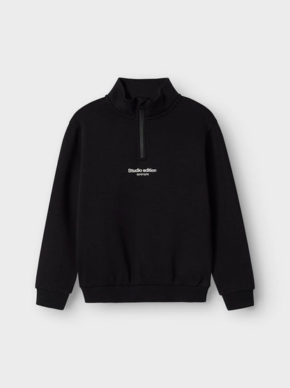 Sweatshirt Halfzip Brody Enfärgad Svart