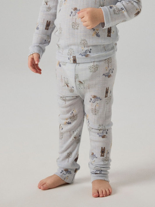 Leggings Merinoull Wang M Mönster Skogsdjur Ljusblå