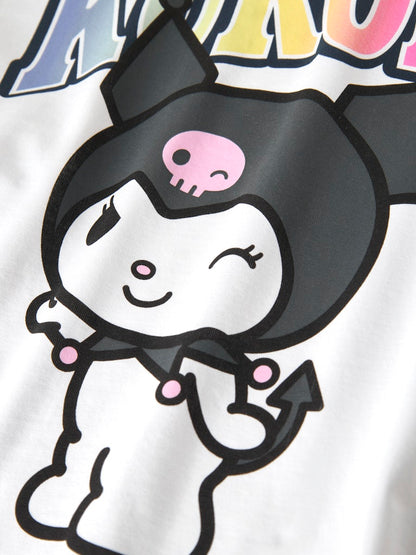 Topp Kuromi Hello Kitty Kortärmad Forma Vit