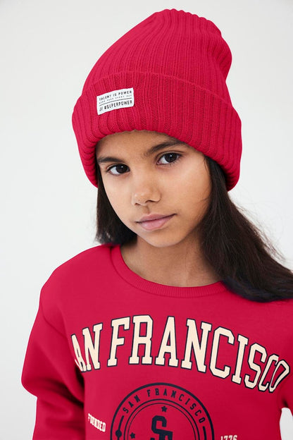 Mössa Milan Ribbstickad Röd
