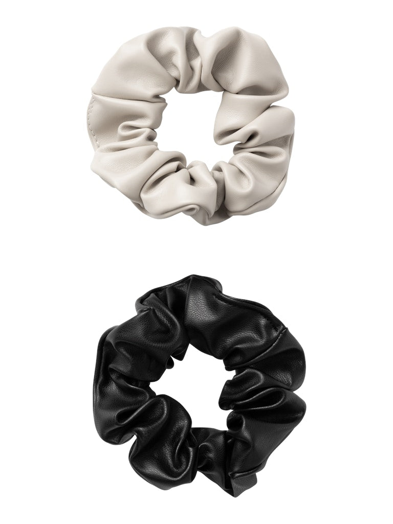 Scrunchie PU 2P Svart Beige