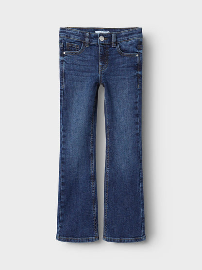 Bootcutjeans Polly Bakfickor Med Knappar Darkblue Denim