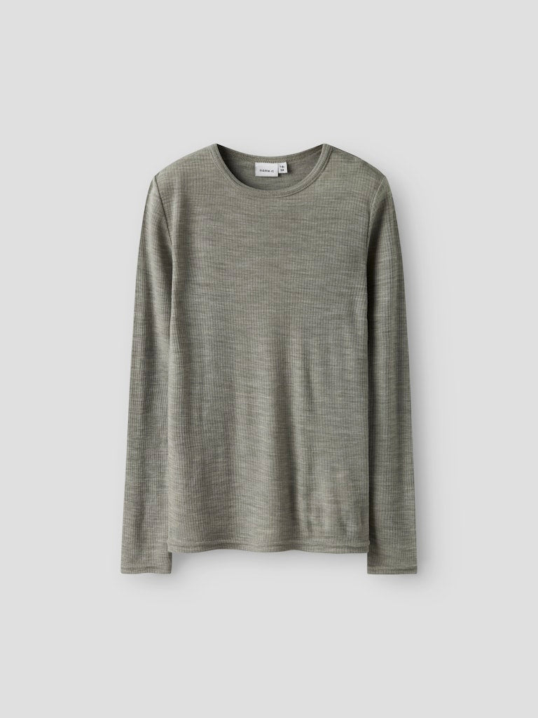 Topp Merinoull Wax K Ribbad Enfärgad Grön