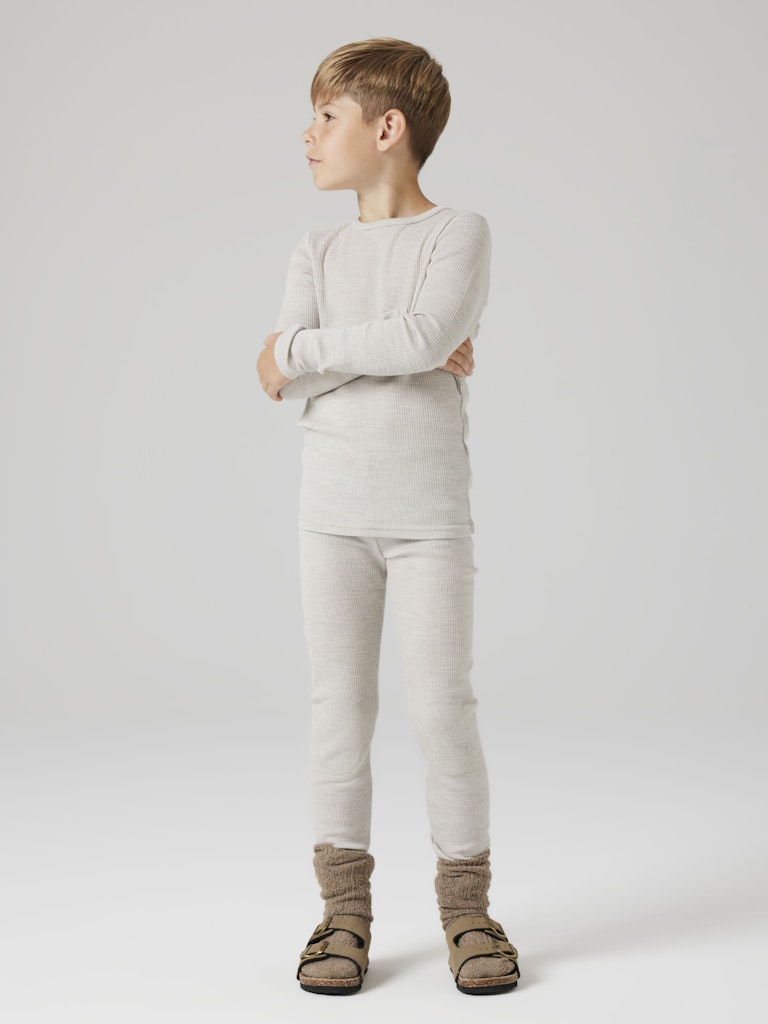 Leggings Merinoull Wax K Ribbad Enfärgad Grå Beige