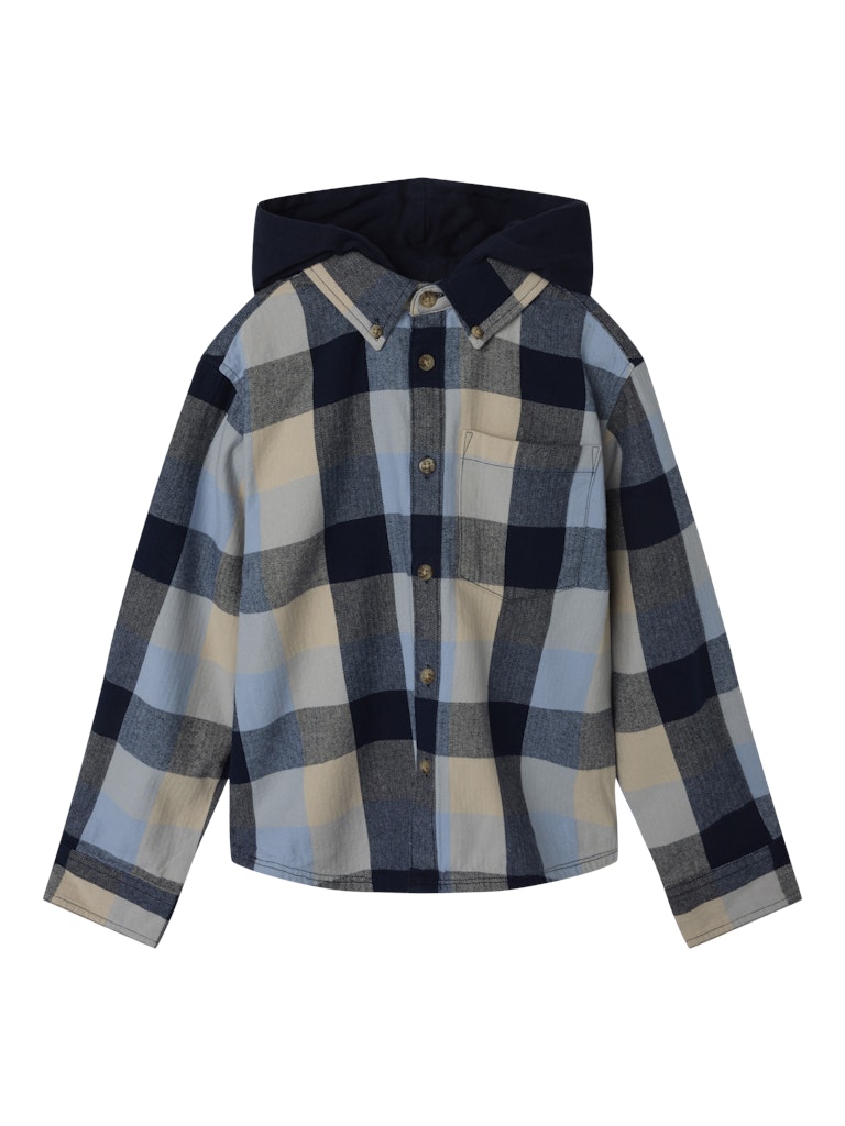 Overshirt Larry Flanell Huva Rutig Blå