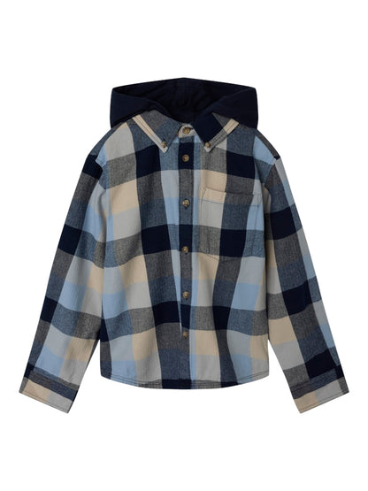 Overshirt Larry Flanell Huva Rutig Blå