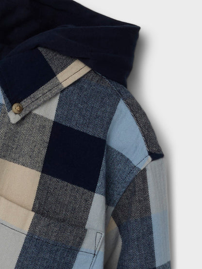 Overshirt Larry Flanell Huva Rutig Blå