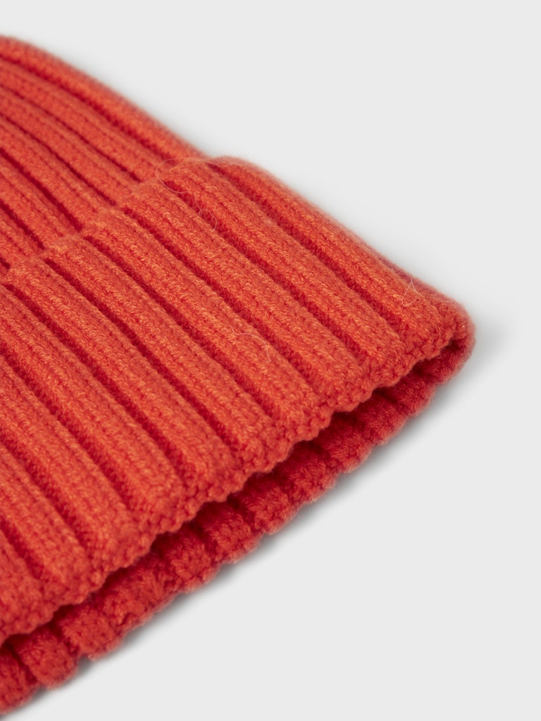 Mössa Ribbstickad Mab Enfärgad Orange Röd