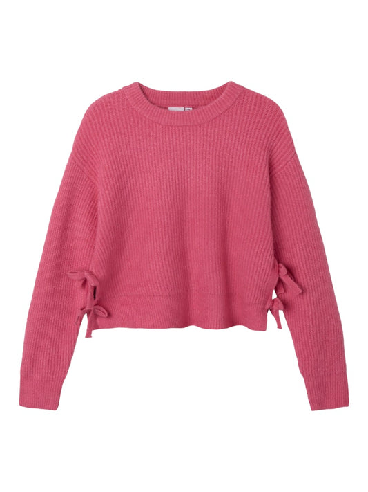 Stickad Tröja Linnea Knytdetaljer Enfärgad Rosa