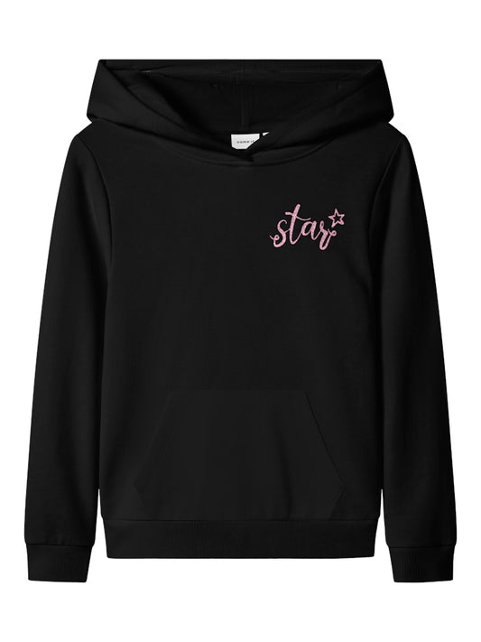 Hoodie Nica Enfärgad Backprint Svart