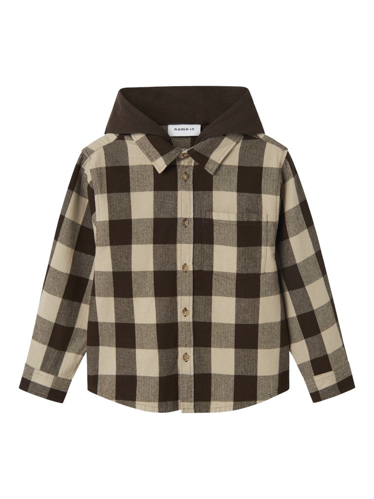 Overshirt Olaf Flanell Huva Rutig Brun